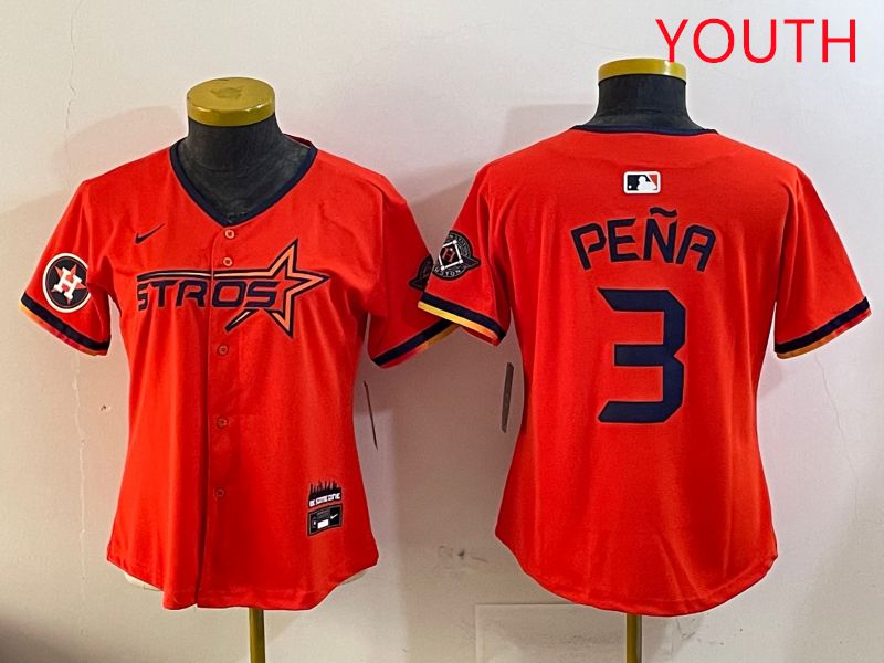 Youth Houston Astros Blank #3 Pena Three generations Joint Name 2025 Nike MLB Jersey style 6->youth mlb jersey->Youth Jersey
